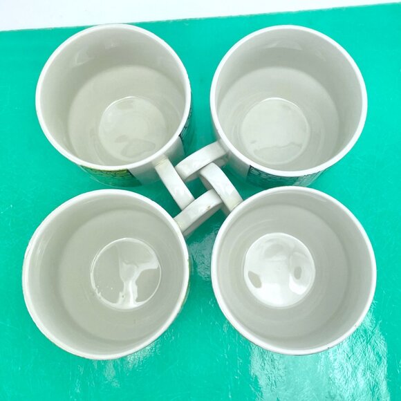 Vintage 60s Broadhurst England mugs, cream teal green, Corinth pattern, set of 4 - Picture 7 of 9